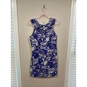 Lilly Pulitzer Lindy Shift Dress Spectrum Blue Tide Pools Beaded Neck Size 6